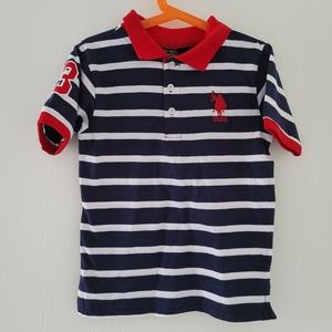 Boys US Polo Assn Short Sleeve Shirt Size 7 Embroidery Pony Striped Blue White
